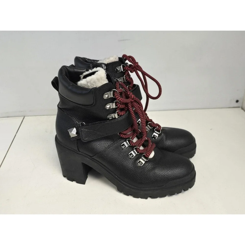 Marc fisher nature‎ 2 heeled lace up hiker combat boots black Size 8.5