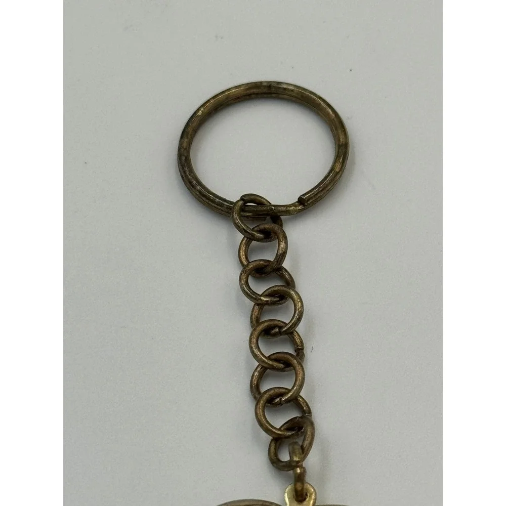 Vintage Style Gold Tone Heart Locket‎ Keychain Purple Rhinestone Portrait
