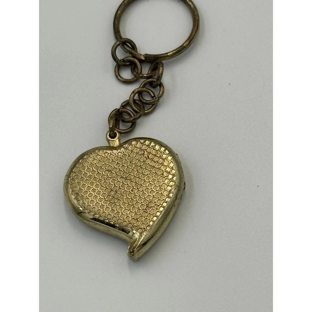 Vintage Style Gold Tone Heart Locket‎ Keychain Purple Rhinestone Portrait