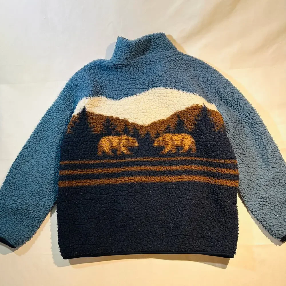 Old Navy Brown Bear Sherpa Zip Up Jacket Sweater Size L (10-12)