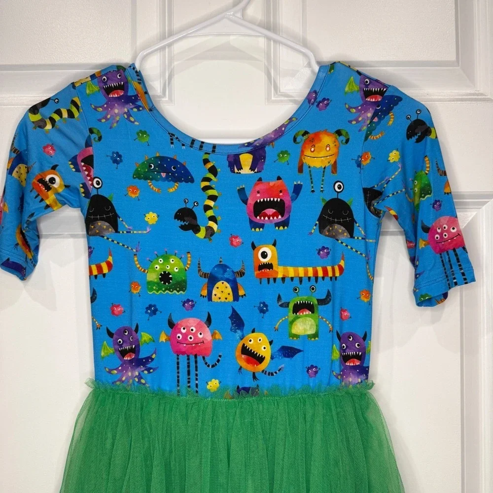 Muse Threads Kids Girls Size 8/9 Monster Print Tulle Tutu‎ Dress Bamboo NWT