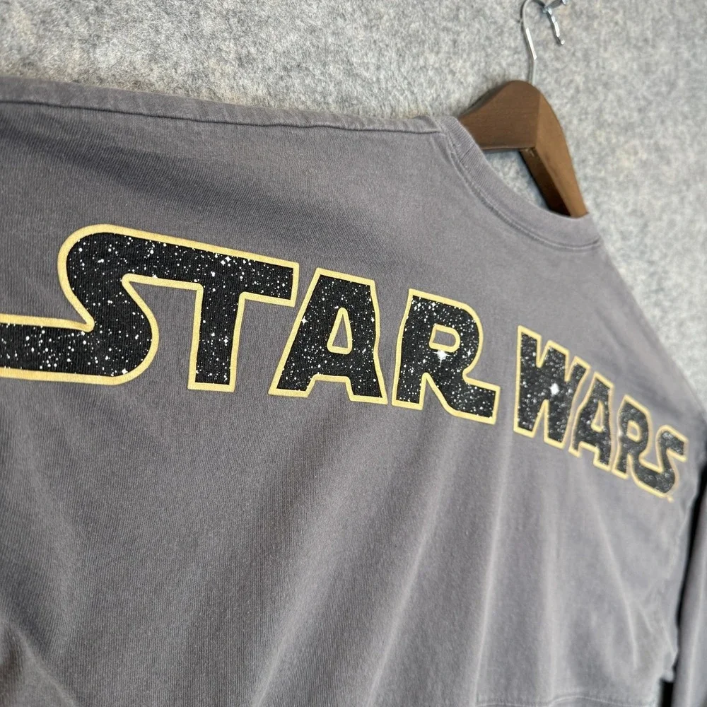 Disney Parks Star Wars Galaxys Edge Spirit Jersey‎ Shirt XS Gray Gold Glitter