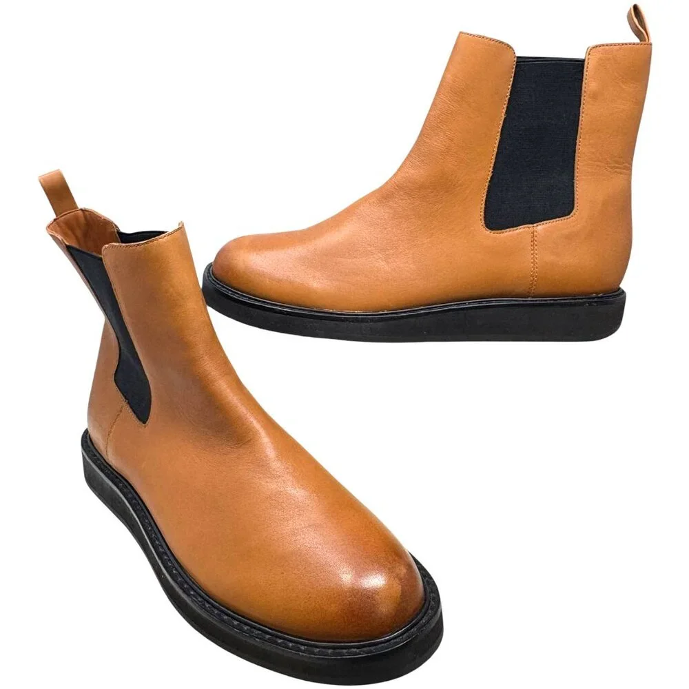J. Crew‎ Caramel Brown Refined Leather Chelsea Boots **NWOB**