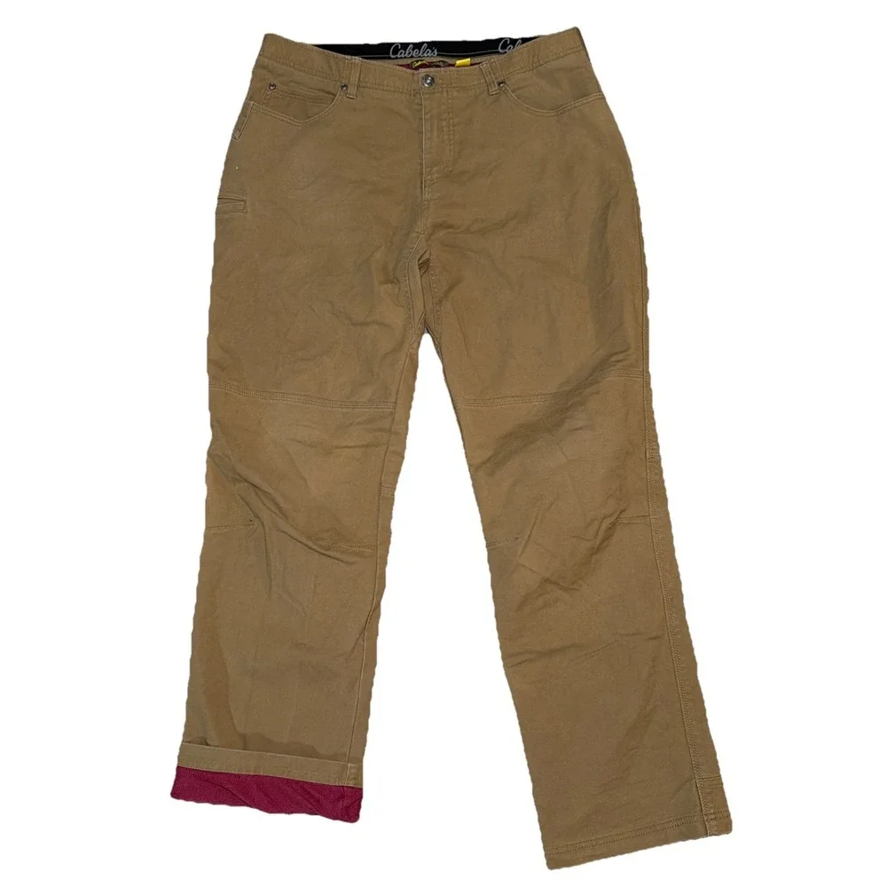 Cabela's Pants Mens 38x34 Tan Classic Fit Fleece Lined Stretch‎ Winter Outdoor