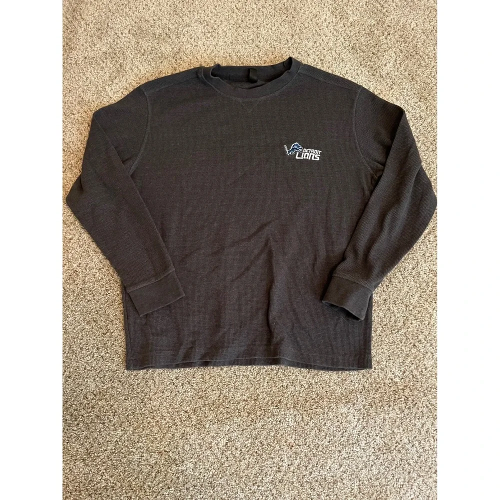 Dunbrooke Mens Thermal Shirt M Dark Gray Detroit Lions NFL Waffle Knit Top