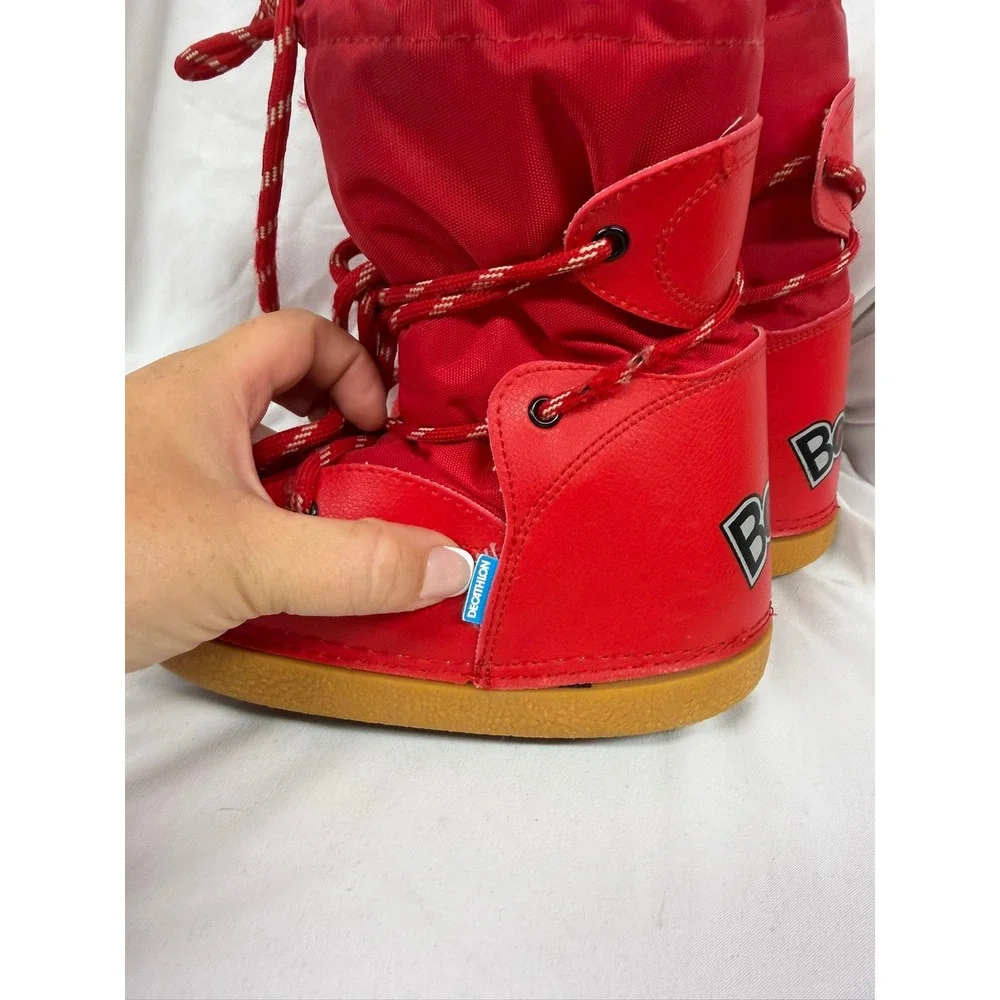 Decathlon Bootny Kids Red Snow Boots Made in Italy Paw Print Sole Size 12 US