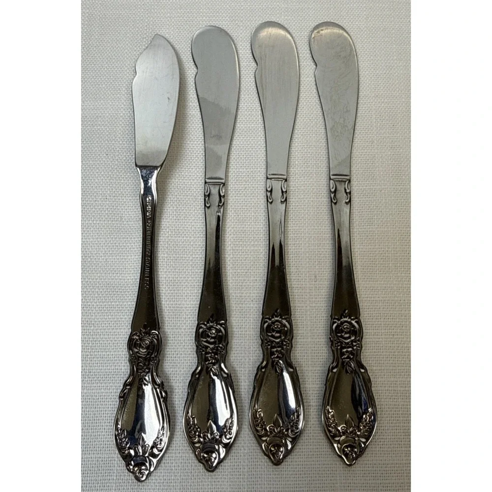 Oneida Community Plantation Knives Butter +‎ Spreader Stainless Flatware X4