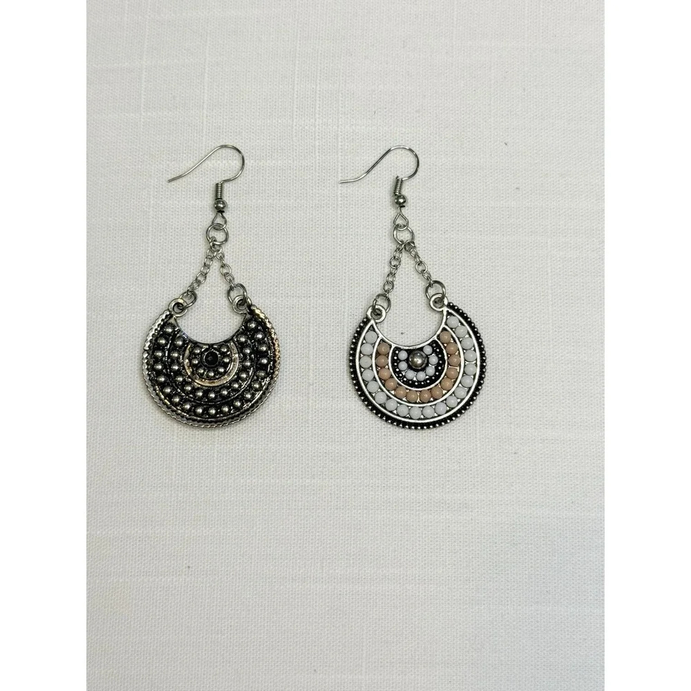 045 Paparazzi White  & Tan Beaded Dangle Earrings