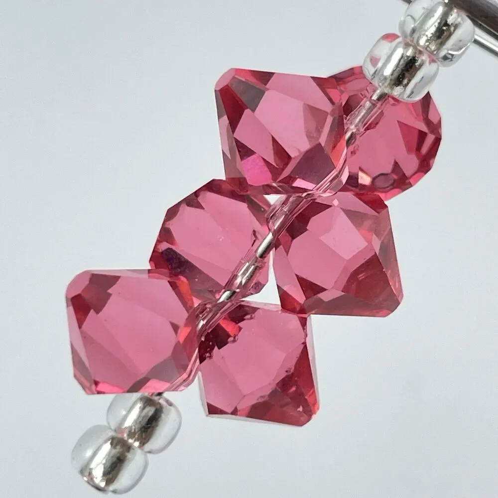 Made With Swarovski Crystals Pink Beaded Sterling Silver Dangle Earrings Elegant