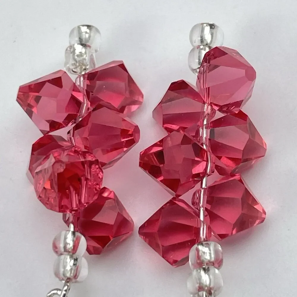 Made With Swarovski Crystals Pink Beaded Sterling Silver Dangle Earrings Elegant