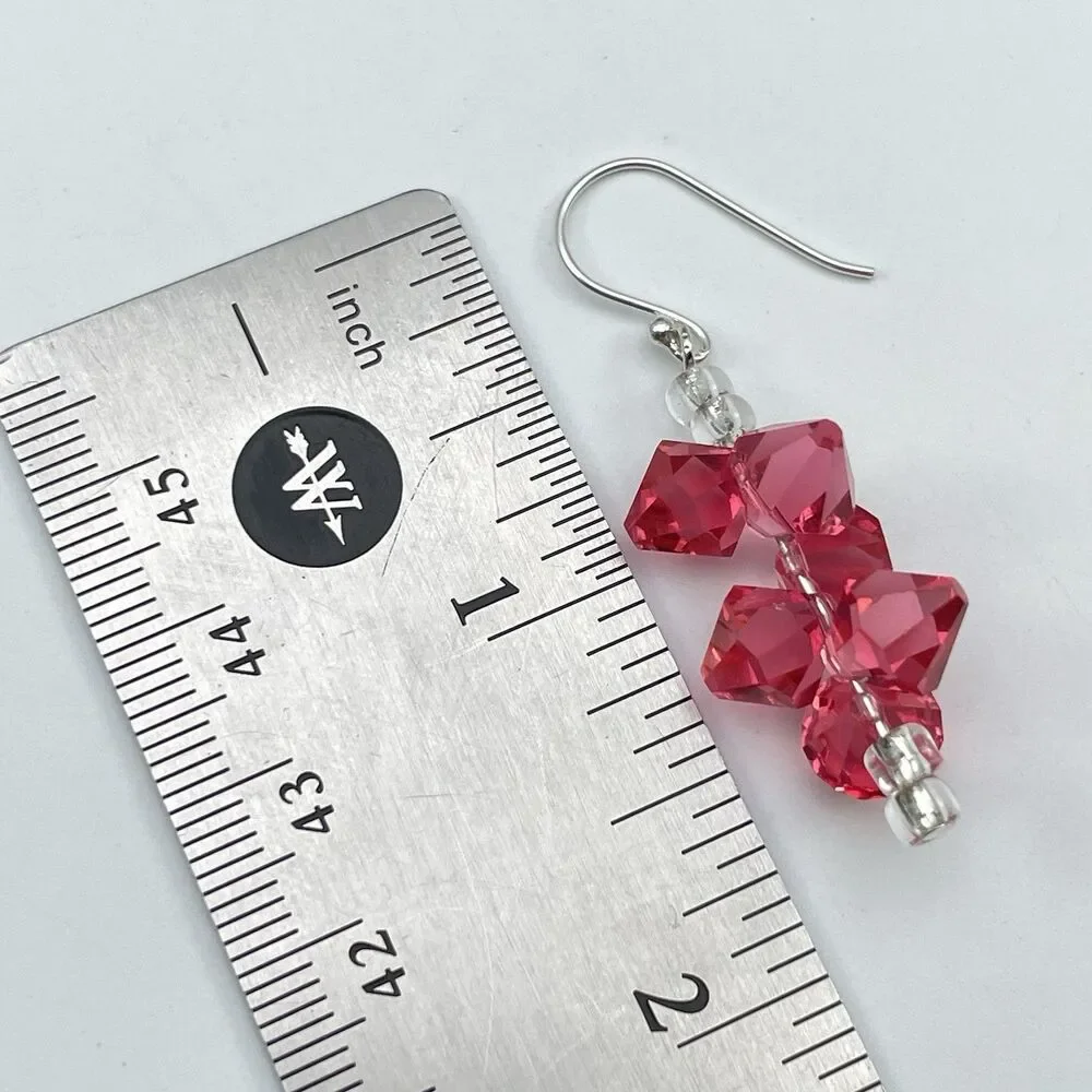 Made With Swarovski Crystals Pink Beaded Sterling Silver Dangle Earrings Elegant