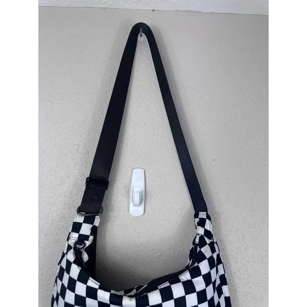 Titosha Black & White Checkered Nylon Crossbody Bag