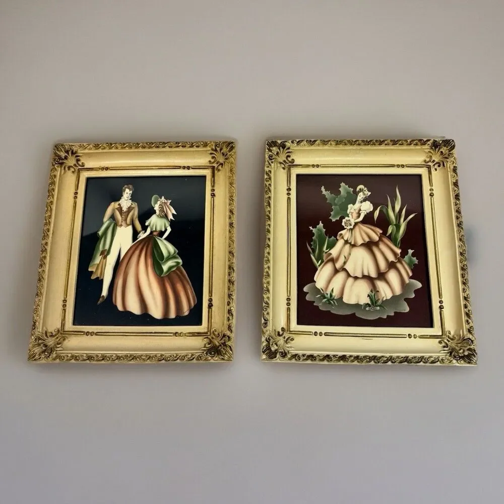 VTG Turner Wall Accessory Pair Victorian Fashion Prints Ornate Gold Frames MCM