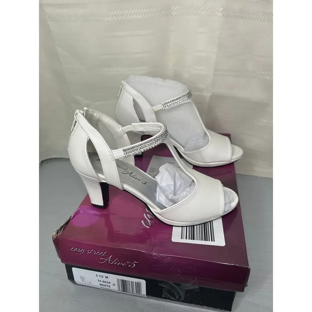 Easy Street Flash T-Strap Dress Sandals White Womens Size 5.5M