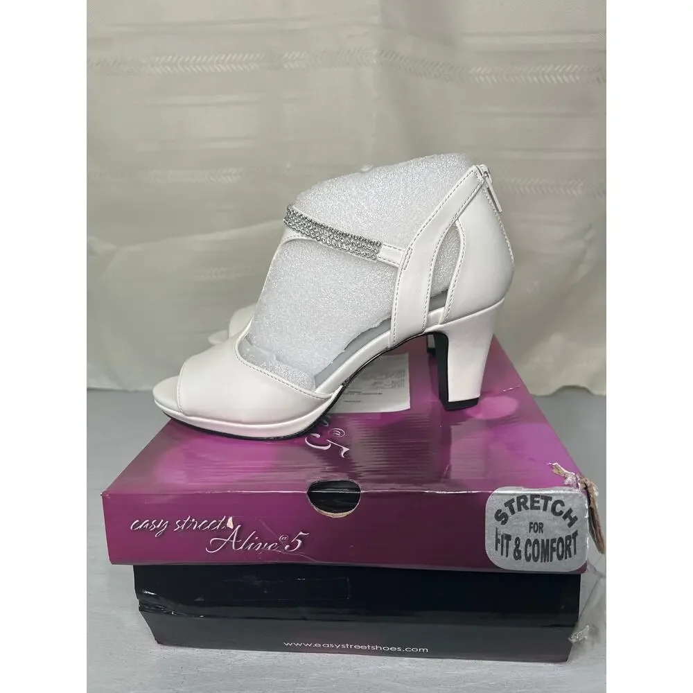 Easy Street Flash T-Strap Dress Sandals White Womens Size 5.5M