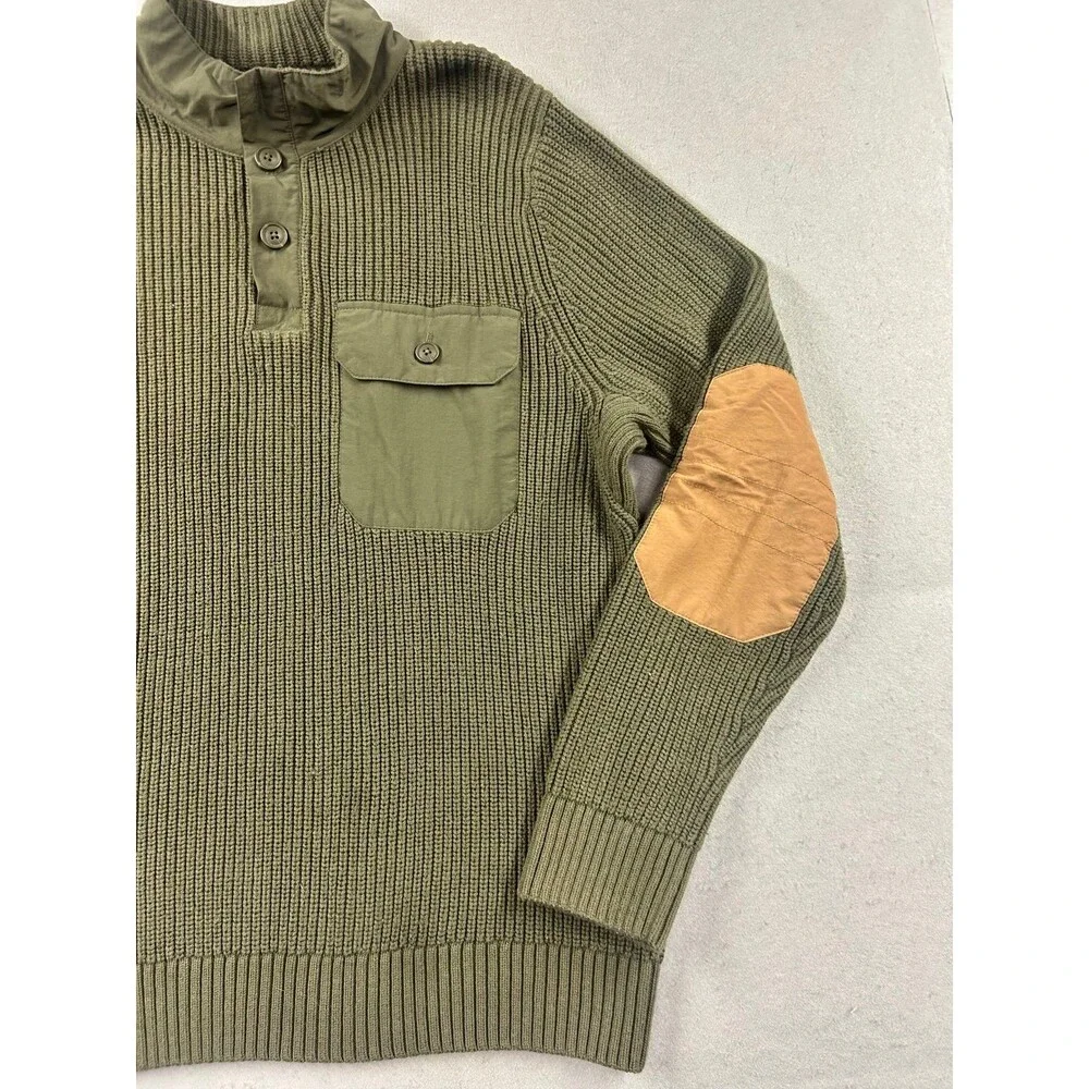 Duluth Trading Company Men’s Olive and Tan Elbow Patches Sweater Medium