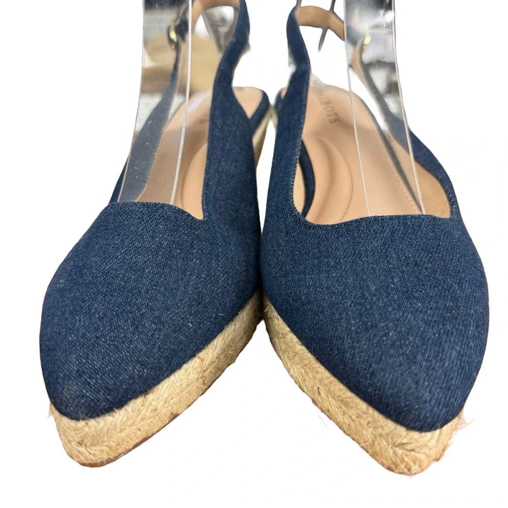 Talbots Vivi Slingback Denim Espadrille Wedge Point Toe Heels Shoes Blue sz 7 M