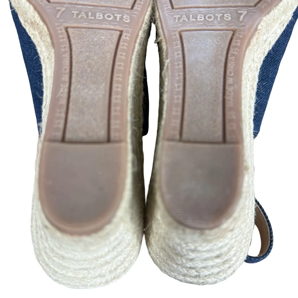 Talbots Vivi Slingback Denim Espadrille Wedge Point Toe Heels Shoes Blue sz 7 M