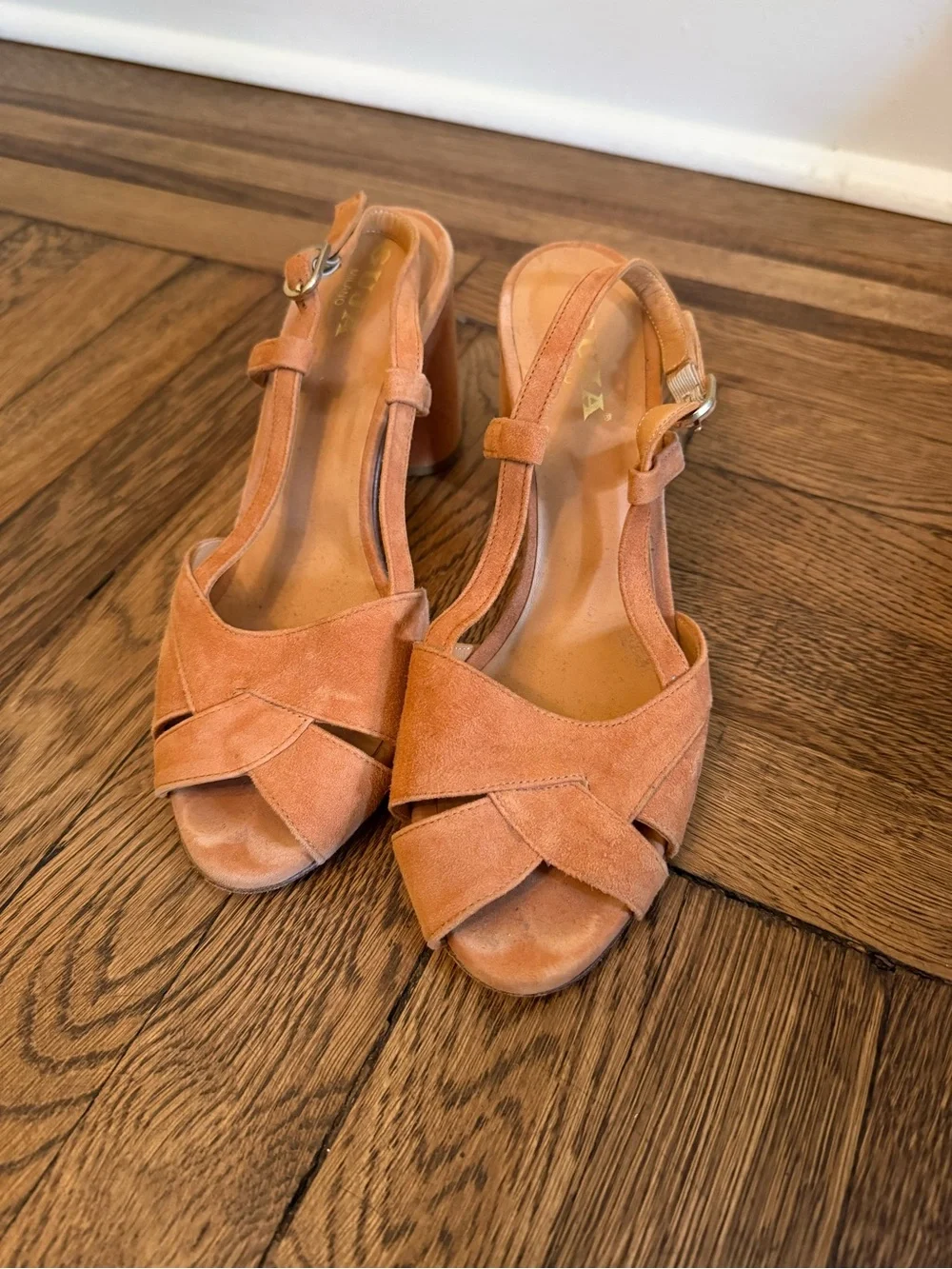 GUJA Milano Peach/Orange Suede Block Heel Sandals - Women