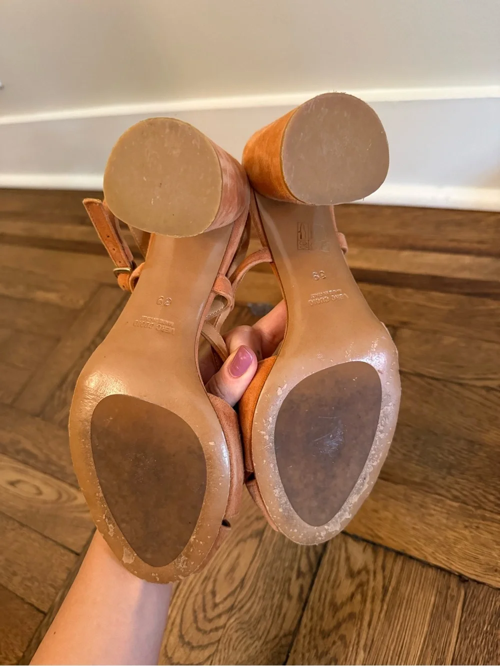 GUJA Milano Peach/Orange Suede Block Heel Sandals - Women