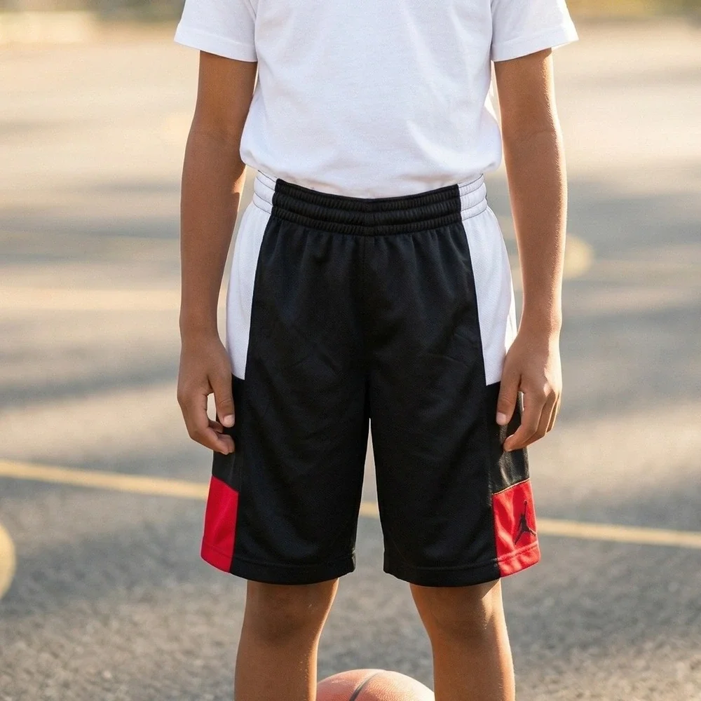 Jordan Brand Kids Basketball Shorts Black White Red Jumpman‎ Mesh Athletic