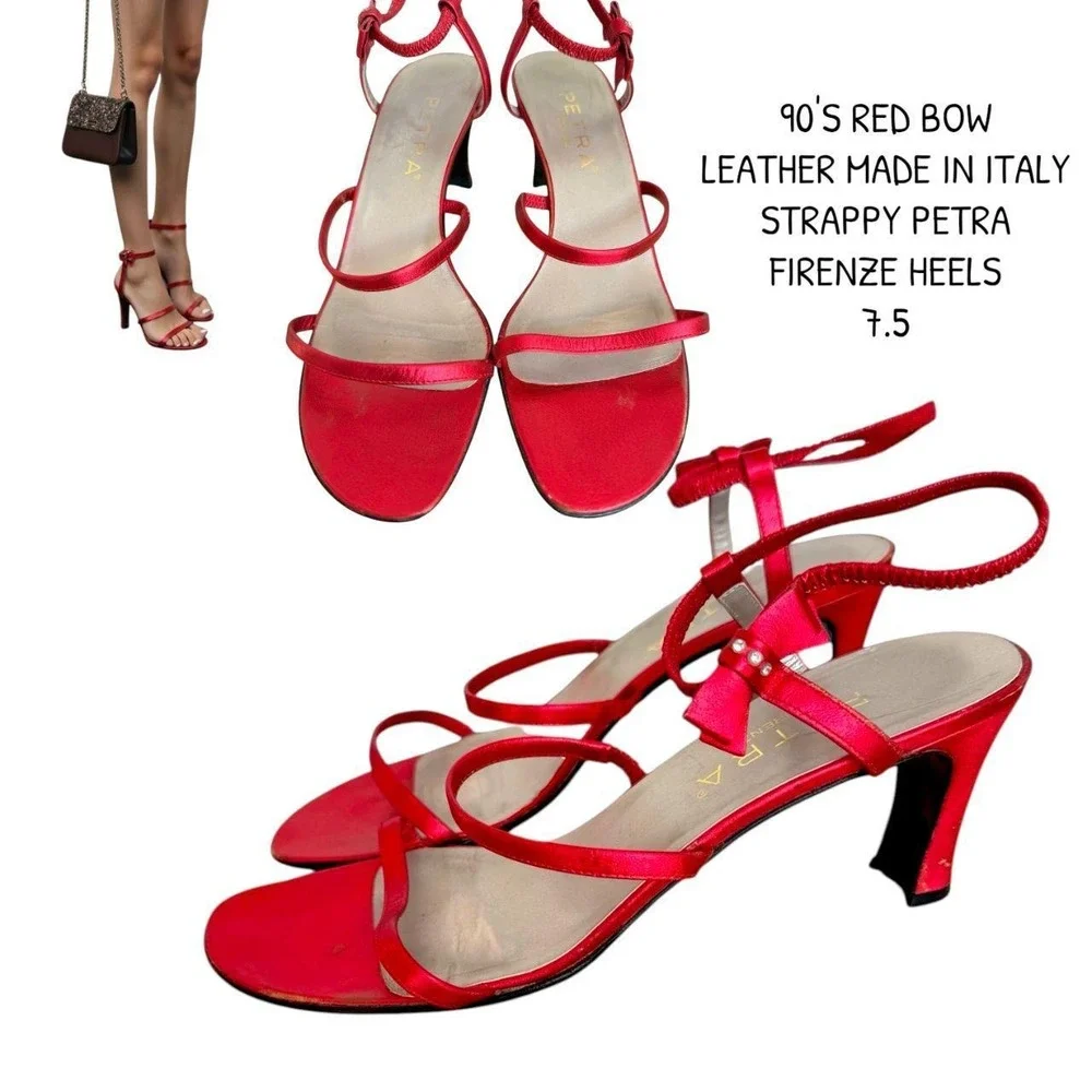 90'S‎ Vintage Petra Firenze Red Strappy Bow Sandals 7.5