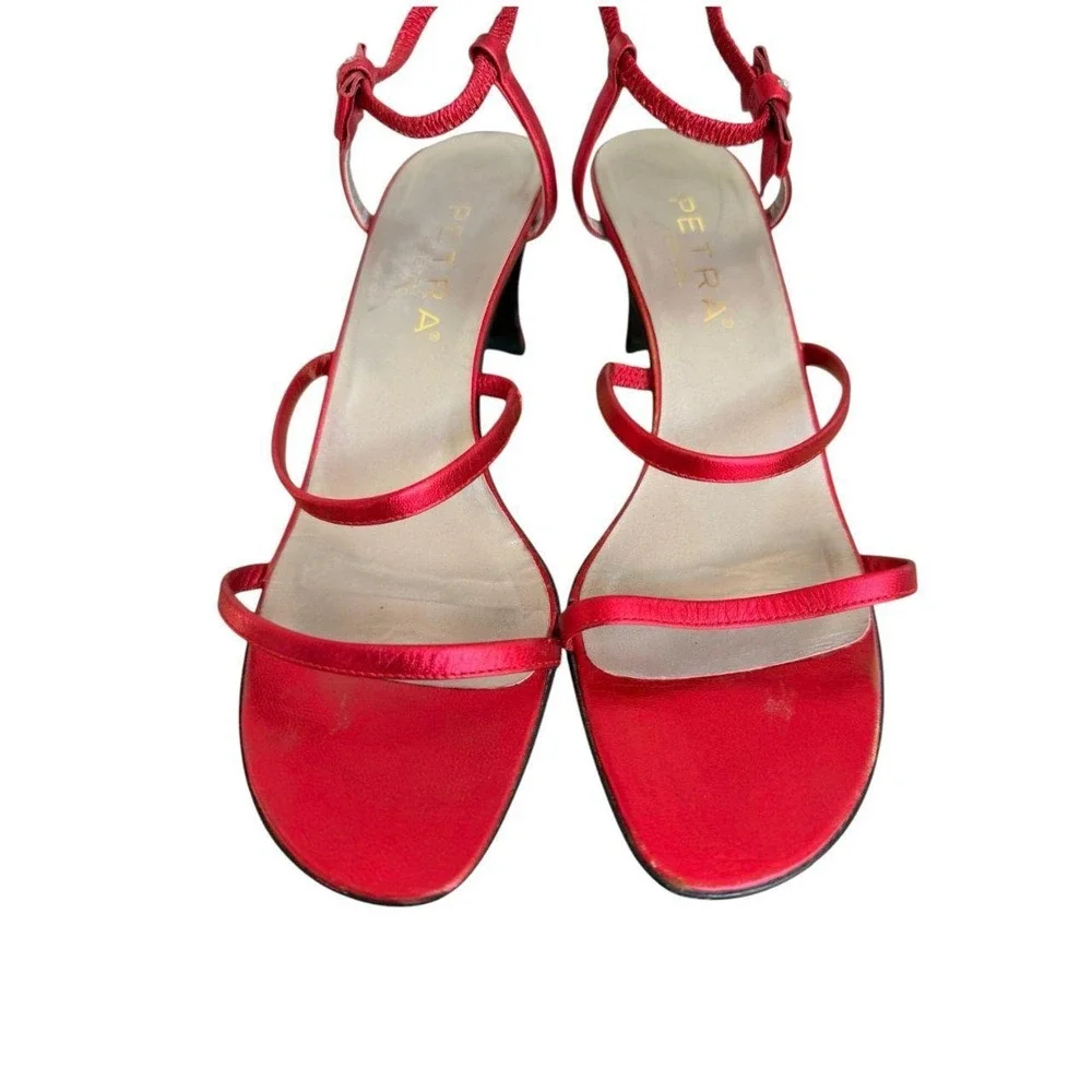 90'S‎ Vintage Petra Firenze Red Strappy Bow Sandals 7.5