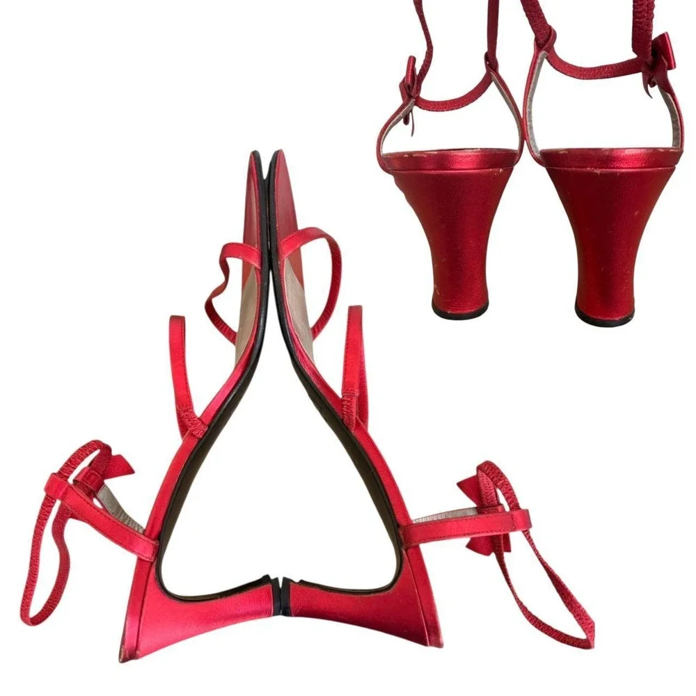 90'S‎ Vintage Petra Firenze Red Strappy Bow Sandals 7.5