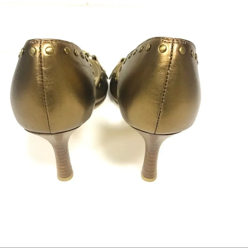 Terry Lewis bronze open toe kitten heels.  Size 8W