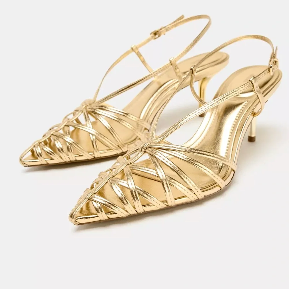 ZARA Metallic Effect Heeled Slingbacks