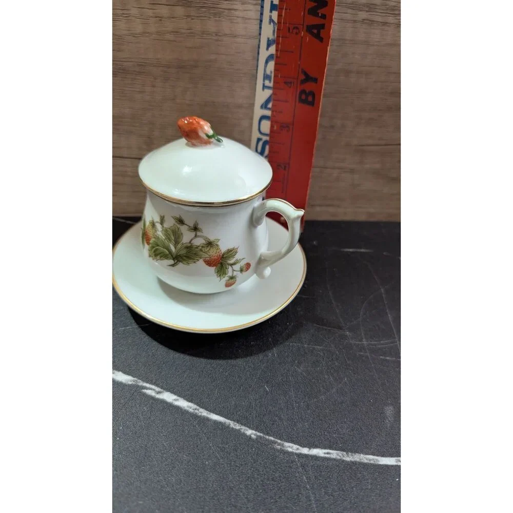Shafford Fine Porcelain‎  Jam/Jelly Jar With Lid  Saucer Strawberry Design