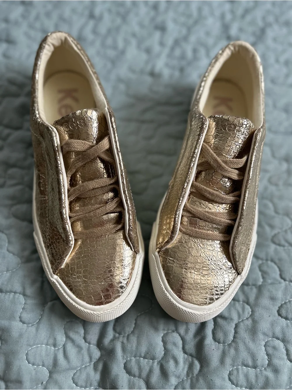 Keds Metallic Gold Textured Lace-Up Sneakers