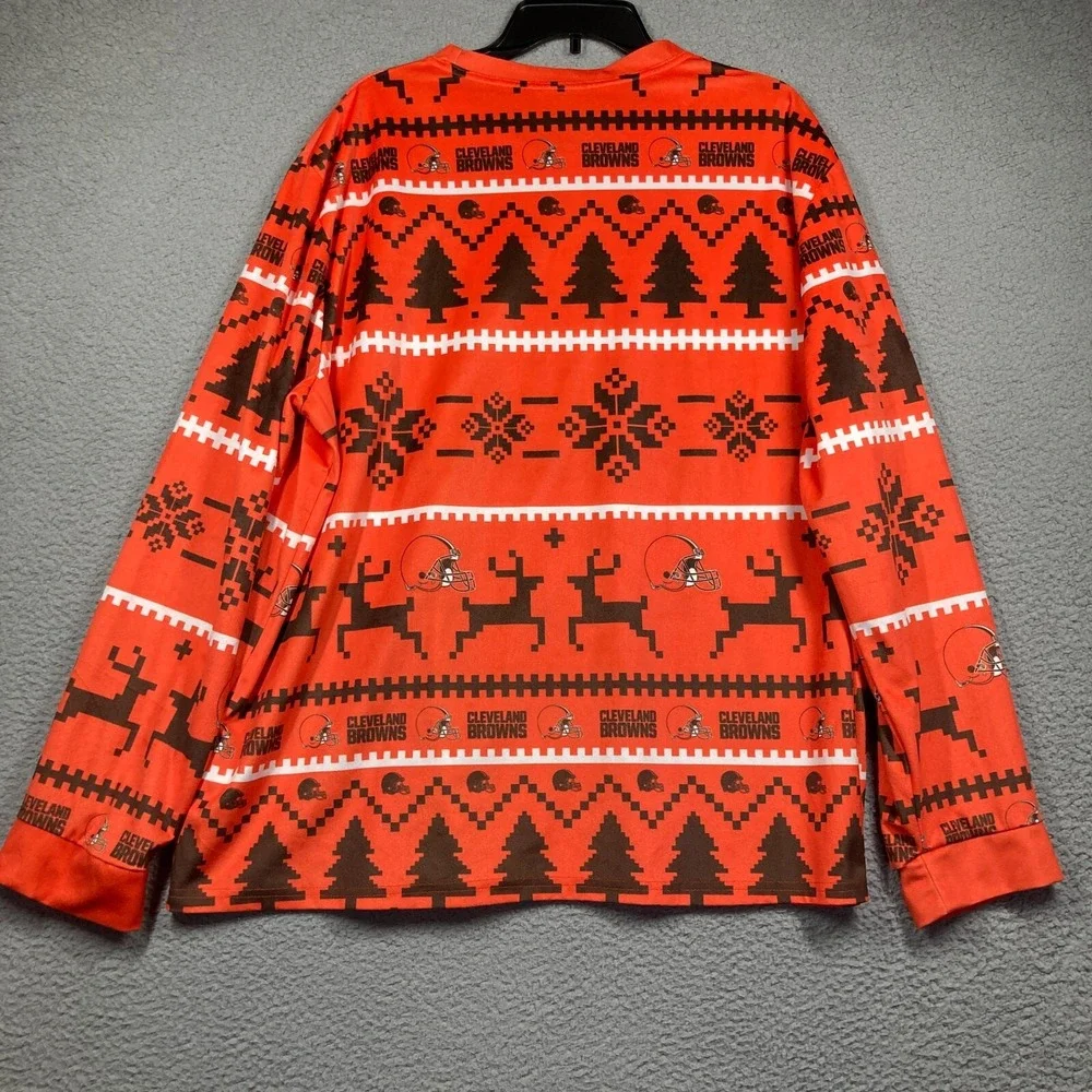 Cleveland Browns Pajamas Men's 2XL Orange Christmas Reindeer‎ Top Bottoms NFL