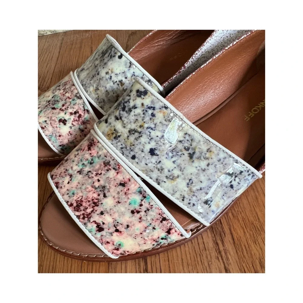 Rebecca‎ Minkoff Sadie Flats Womens 7.5 White Speckled Granite Crackle Leather