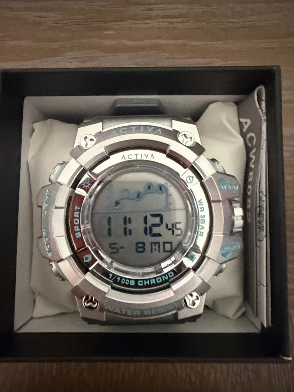 Ativa Silver Digital Sport Watch with Blue Accents