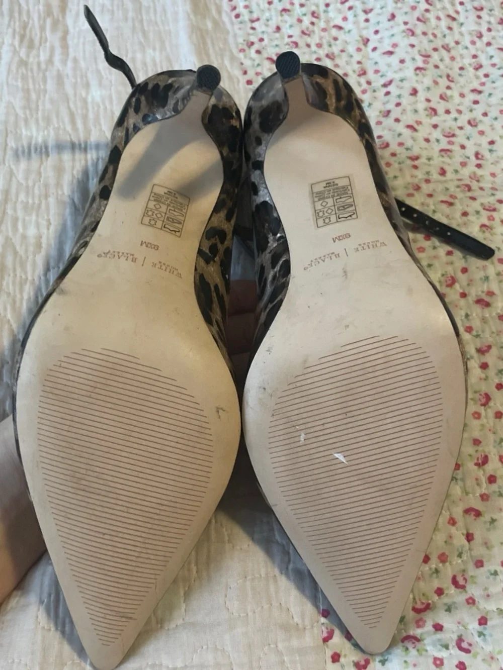White House Black Market Leopard Print Pointed Ankle-Strap Pumps