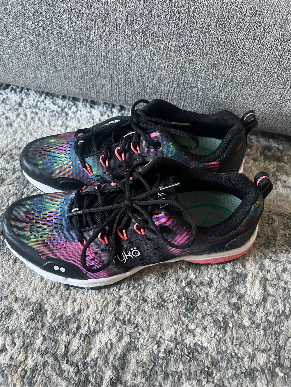 Ryka Black Multi-Color Athletic Sneakers with Pink Accents
