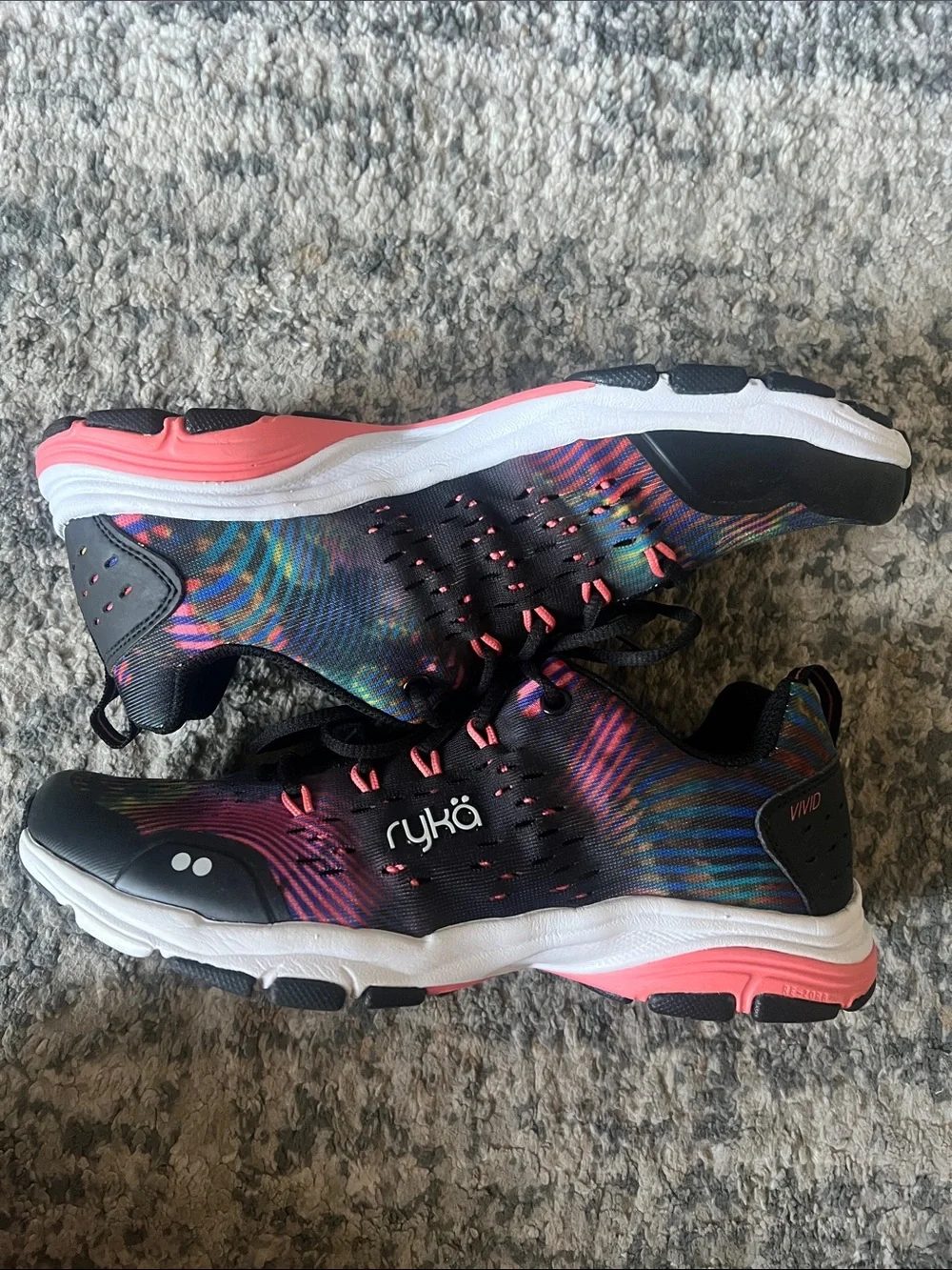 Ryka Black Multi-Color Athletic Sneakers with Pink Accents