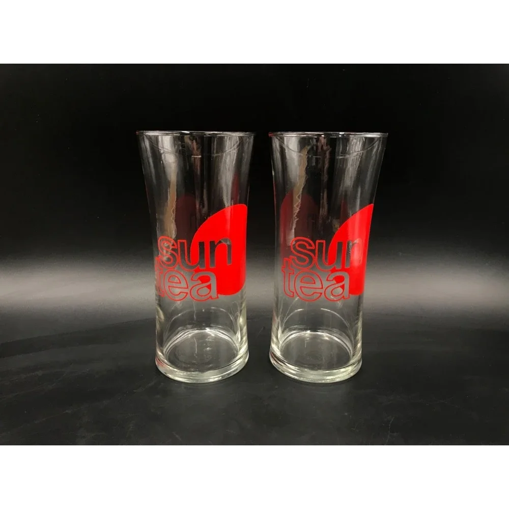 Vintage Sun Tea Tumblers Set Of 2 Drinking Glasses Iced Beverages Graphic