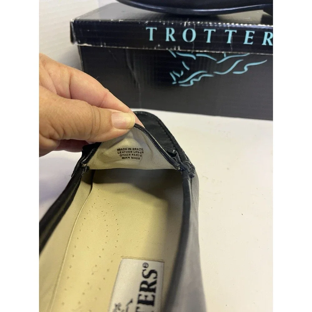 Vintage Trotters Cindy Black Leather Flats Classic Loafers Shoes Women’s 9 Box
