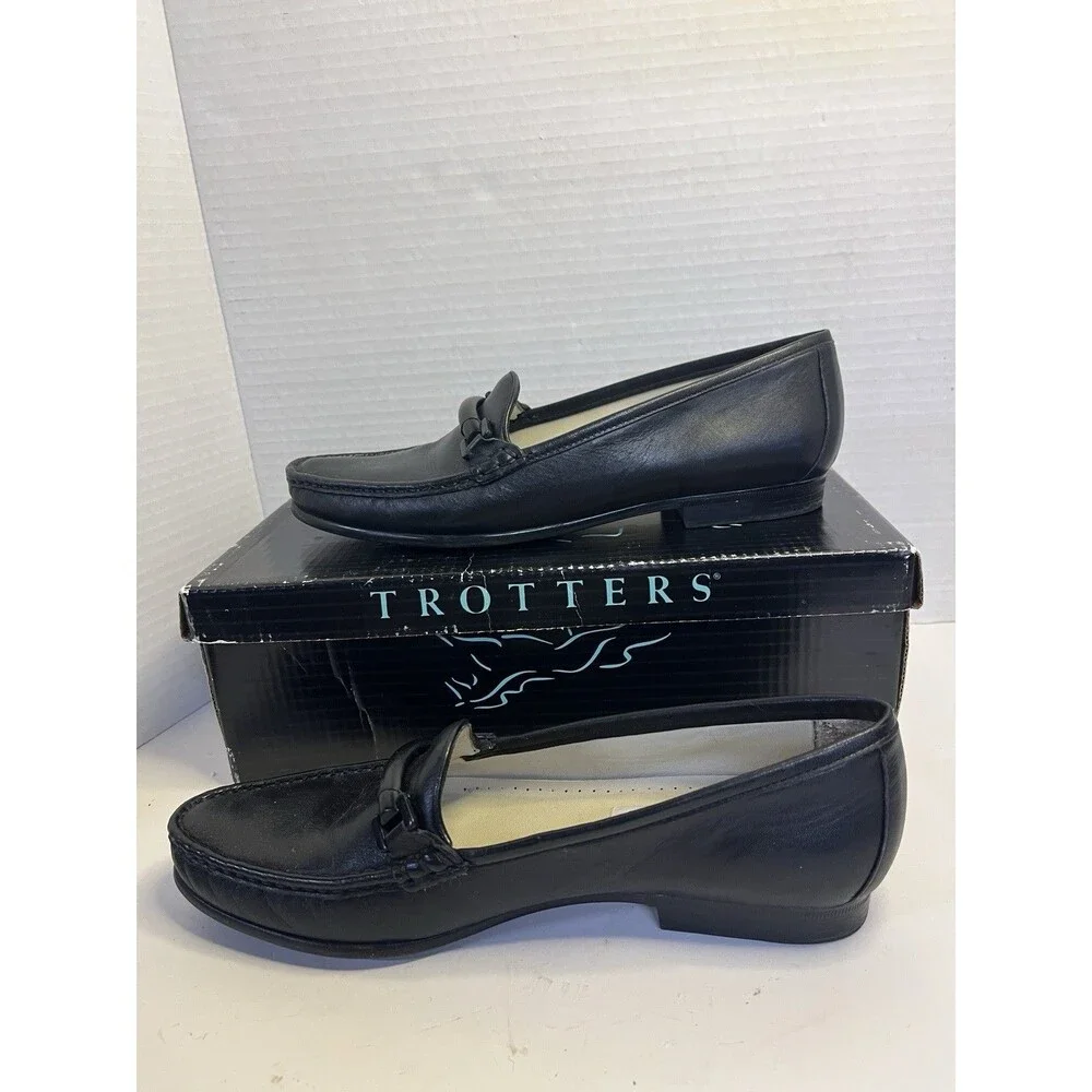 Vintage Trotters Cindy Black Leather Flats Classic Loafers Shoes Women’s 9 Box