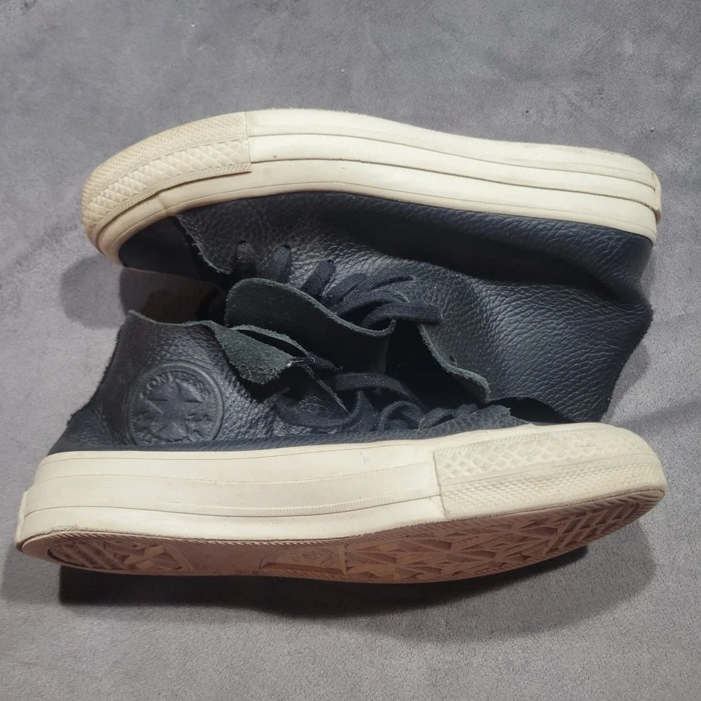 Converse All Star‎ Prime High Top Black Tumbled Leather Sneakers Womens 5