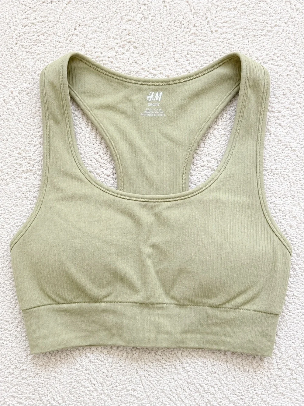 H&M Sport Ribbed Racerback Sports Bra Sage Green Size M