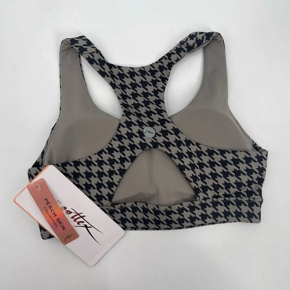 GOTTEX Sports Bra Size Extra Small Houndstooth NWT Black Athletic Gym Fitness