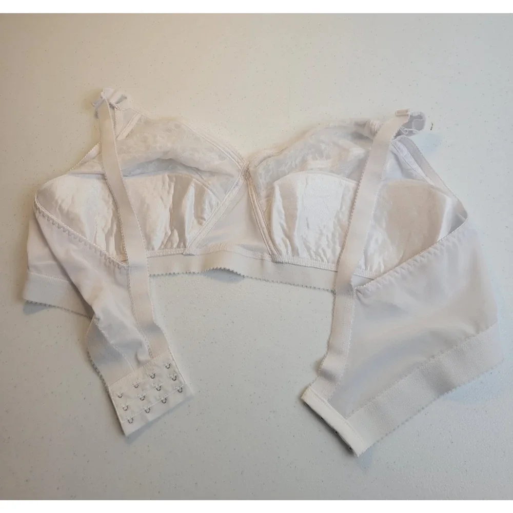 White Floral Lace Full Coverage Adjustable Wire‎ Free Minimizer Bra Size 48D