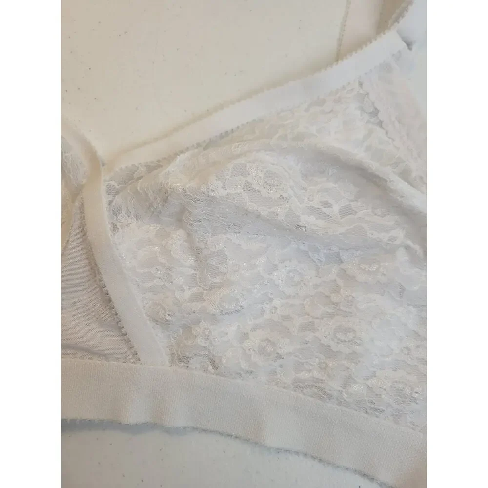 White Floral Lace Full Coverage Adjustable Wire‎ Free Minimizer Bra Size 48D