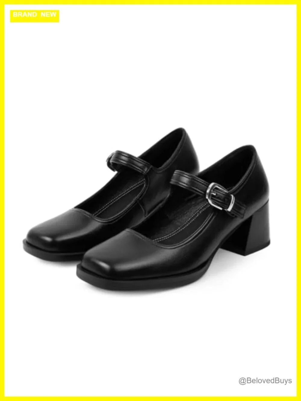 Mary Jane Heels Retro Chunky Square Toe Platform Ankle Buckle Strap Pumps Faux