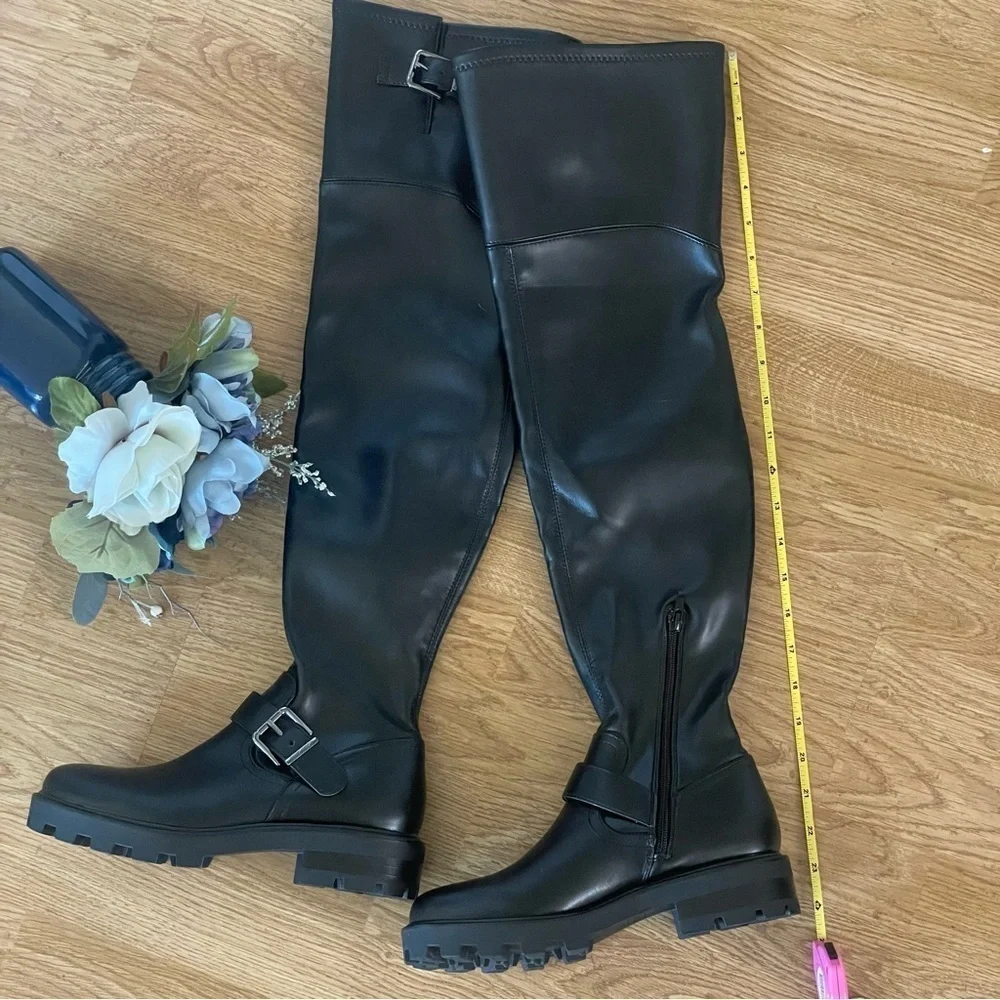 NWOT Nine West Nans Faux Leather Over-The-Knee OTK Pull-On Lug Sole Boot 7.5