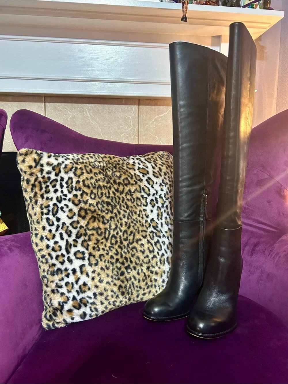 Sam Edelman Black Tall Leather Accent Pillow Display