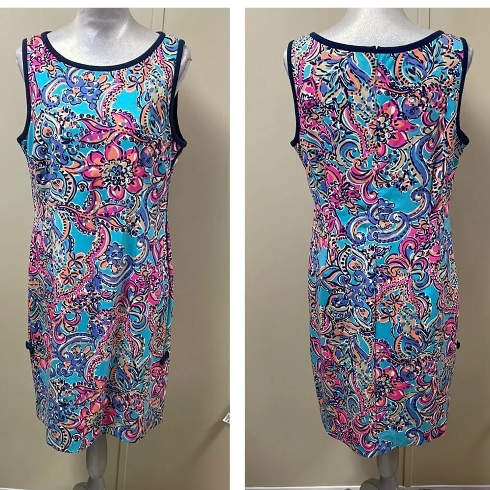LILLY PULITZER Francesca Aqua Bait & Switch Sleeveless Sheath Dress Size XL
